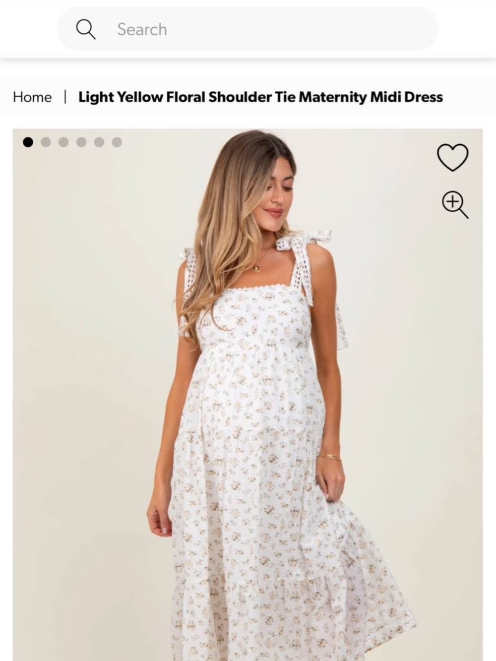 Pinkblush Light Yellow Floral Shoulder Tie Maternity Midi Dress